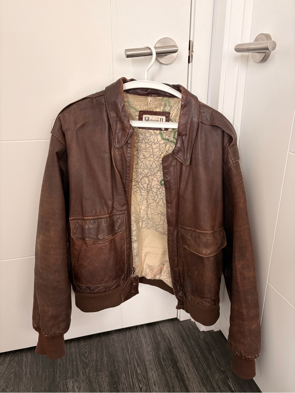 Vintage Brown Leather Jacket with Pocket Flaps
